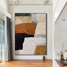 Load image into Gallery viewer, Black And White Yellow Minimalist Art For Living Room Extra Large Wall Art Abstract Painting Brown Painting