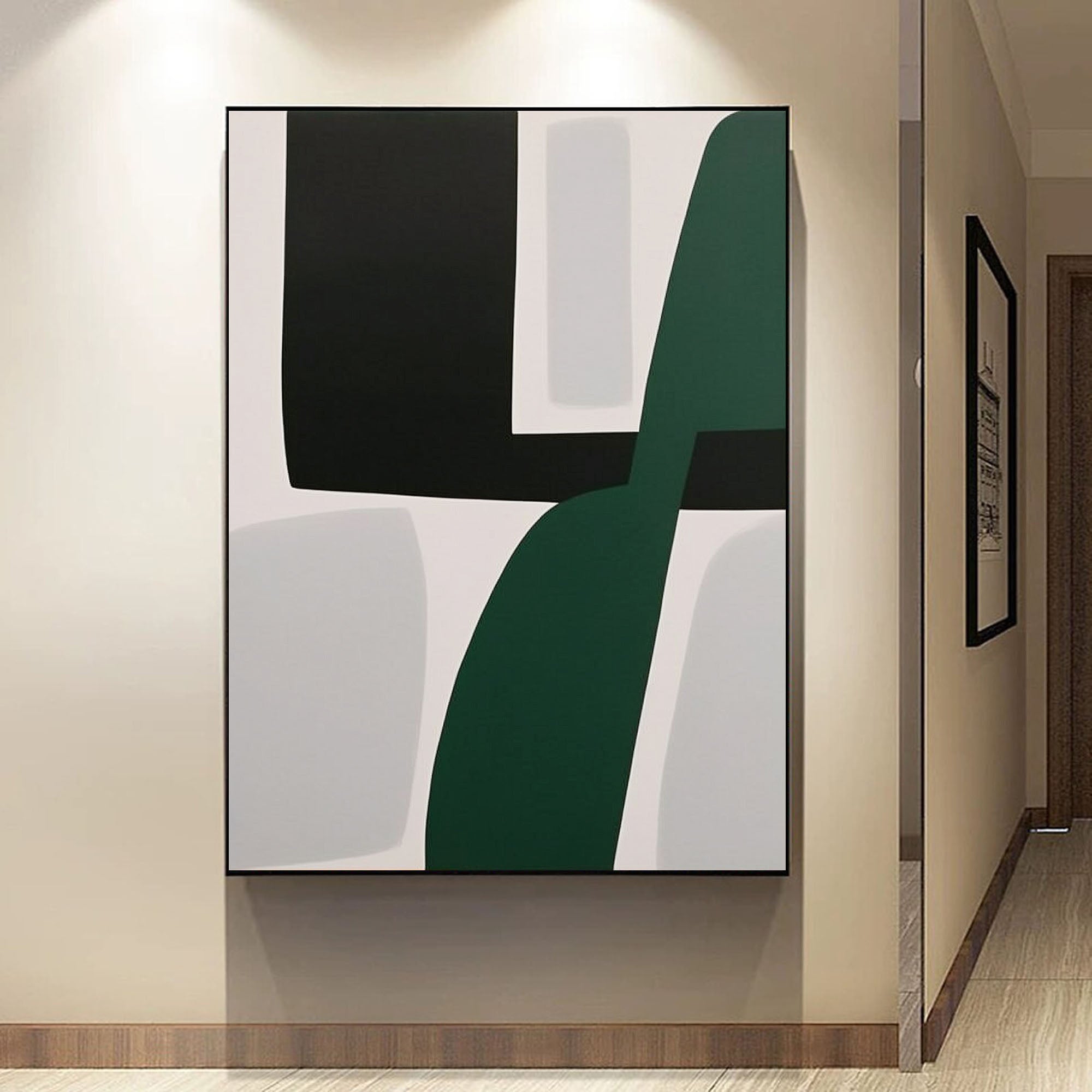 Black White Green Abstract Painting Home Bedroom Wall Decor Geometric