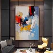 Load image into Gallery viewer, Blue White Red Palette Knife Abstract Painting Textured painting Extra Large Wall Art For Living Room Bedroom Big Modern Canvas Art