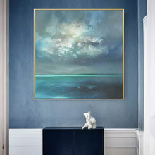 Load image into Gallery viewer, Abstract Landscape Painting Green Polar Lights Blue Acrylic Painting Wp033