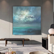 Load image into Gallery viewer, Abstract Landscape Painting Green Polar Lights Blue Acrylic Painting Wp033