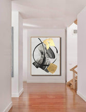 Load image into Gallery viewer, Black And White Abstract Painting Gold Leaf Wall Art Sp091