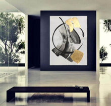 Load image into Gallery viewer, Black And White Abstract Painting Gold Leaf Wall Art Sp091