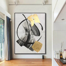 Load image into Gallery viewer, Black And White Abstract Painting Gold Leaf Wall Art Sp091
