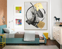 Load image into Gallery viewer, Black And White Abstract Painting Gold Leaf Wall Art Sp091