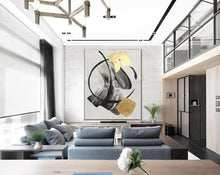 Load image into Gallery viewer, Black And White Abstract Painting Gold Leaf Wall Art Sp091