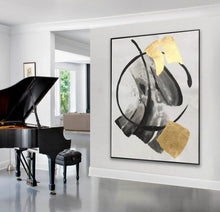 Load image into Gallery viewer, Black And White Abstract Painting Gold Leaf Wall Art Sp091
