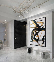 Load image into Gallery viewer, Black And White Abstract Painting Gold Minimal Painting For Living Room Sp049