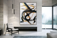 Load image into Gallery viewer, Black And White Abstract Painting Gold Minimal Painting For Living Room Sp049