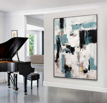 Load image into Gallery viewer, Black And White Abstract Painting Green Palette Knife Painting Sp083