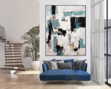 Load image into Gallery viewer, Black And White Abstract Painting Green Palette Knife Painting Sp083