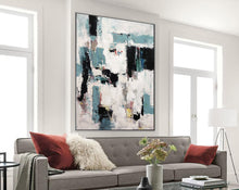 Load image into Gallery viewer, Black And White Abstract Painting Green Palette Knife Painting Sp083