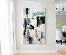 Load image into Gallery viewer, Black And White Abstract Painting Green Palette Knife Painting Sp083