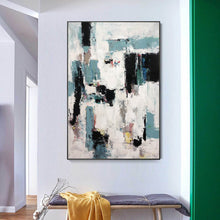 Load image into Gallery viewer, Black And White Abstract Painting Green Palette Knife Painting Sp083