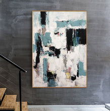 Load image into Gallery viewer, Black And White Abstract Painting Green Palette Knife Painting Sp083