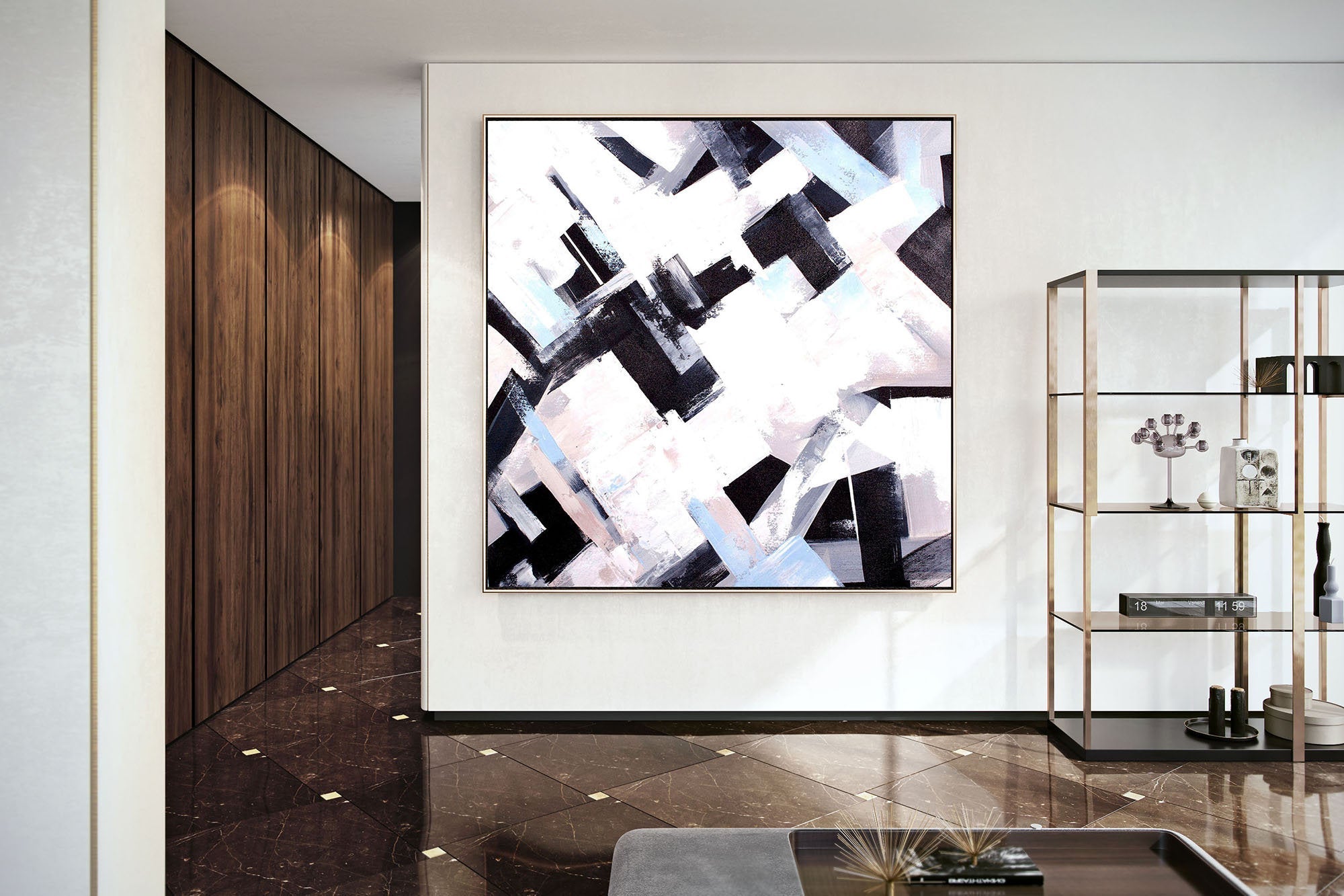 Black And White Beige Abstract Painting Large Artwork Kp084 – Extra ...
