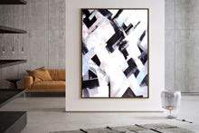 Load image into Gallery viewer, Black And White Beige Abstract Painting Large Artwork Kp084