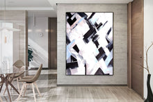 Load image into Gallery viewer, Black And White Beige Abstract Painting Large Artwork Kp084