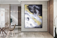 Load image into Gallery viewer, Black And White Gold Abstract Painting Textured Artwork Kp096
