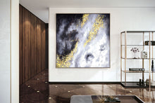 Load image into Gallery viewer, Black And White Gold Abstract Painting Textured Artwork Kp096