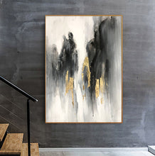 Load image into Gallery viewer, Black And White Landscape Painting Gold Leaf Modern Canvas Art Sp081
