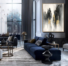 Load image into Gallery viewer, Black And White Landscape Painting Gold Leaf Modern Canvas Art Sp081