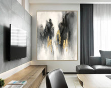Load image into Gallery viewer, Black And White Landscape Painting Gold Leaf Modern Canvas Art Sp081