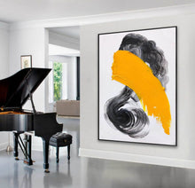 Load image into Gallery viewer, Black And White Painting Yellow Modern Canvas Art Sp082