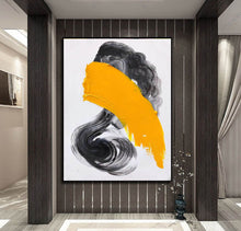 Load image into Gallery viewer, Black And White Painting Yellow Modern Canvas Art Sp082