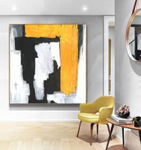 Load image into Gallery viewer, Black And White Yellow Abstract Painting Modern Art On Canvas Sp066