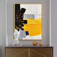 Load image into Gallery viewer, Black And White Yellow Knife Painting Geometric Acrylic Canvas Painting Wp004