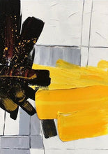 Load image into Gallery viewer, Black And White Yellow Knife Painting Geometric Acrylic Canvas Painting Wp004