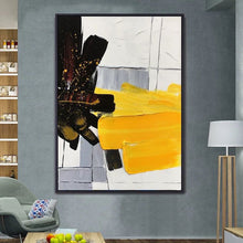 Load image into Gallery viewer, Black And White Yellow Knife Painting Geometric Acrylic Canvas Painting Wp004