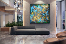 Load image into Gallery viewer, Black Gold Blue Livingroom Decor Large Abstract Painting Kp077