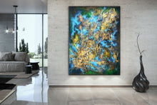 Load image into Gallery viewer, Black Gold Blue Livingroom Decor Large Abstract Painting Kp077