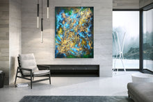 Load image into Gallery viewer, Black Gold Blue Livingroom Decor Large Abstract Painting Kp077