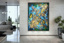Load image into Gallery viewer, Black Gold Blue Livingroom Decor Large Abstract Painting Kp077