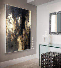 Load image into Gallery viewer, Black Gold Leaf Vertical Abstract Painting Living Room Bedroom Art Wp050