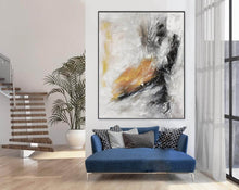 Load image into Gallery viewer, Black White Yellow Abstract Painting Oversized Modern Canvas Painting Sp072