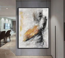 Load image into Gallery viewer, Black White Yellow Abstract Painting Oversized Modern Canvas Painting Sp072