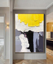 Load image into Gallery viewer, Black White Yellow Knife Painting Sofa Wall Art Kp114