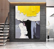Load image into Gallery viewer, Black White Yellow Knife Painting Sofa Wall Art Kp114