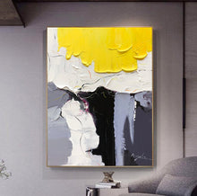 Load image into Gallery viewer, Black White Yellow Knife Painting Sofa Wall Art Kp114