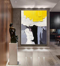 Load image into Gallery viewer, Black White Yellow Knife Painting Sofa Wall Art Kp114
