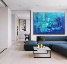 Load image into Gallery viewer, Blue Abstract Painting Texture Palette Knife Modern Painting Wp054
