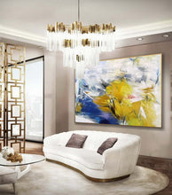 Load image into Gallery viewer, Blue Energy Yellow Abstract Painting Oversized Colorful Canvas Art Sp104