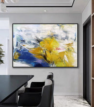 Load image into Gallery viewer, Blue Energy Yellow Abstract Painting Oversized Colorful Canvas Art Sp104