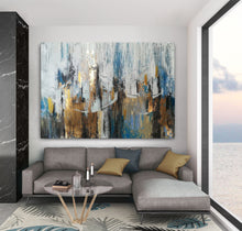 Load image into Gallery viewer, Blue Gray Abstract Painting Gold Leaf Art Modern Canvas Art Sp045