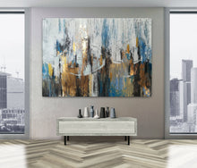 Load image into Gallery viewer, Blue Gray Abstract Painting Gold Leaf Art Modern Canvas Art Sp045