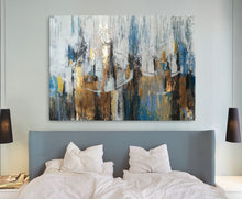 Load image into Gallery viewer, Blue Gray Abstract Painting Gold Leaf Art Modern Canvas Art Sp045